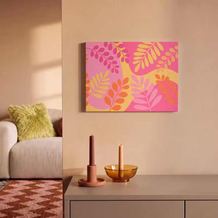 Natuur - Bladeren - Abstract - Roze - Geel PET vilt klein -sfeer1