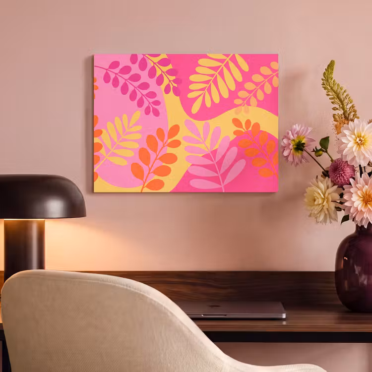 Natuur - Bladeren - Abstract - Roze - Geel PET vilt klein -sfeer3