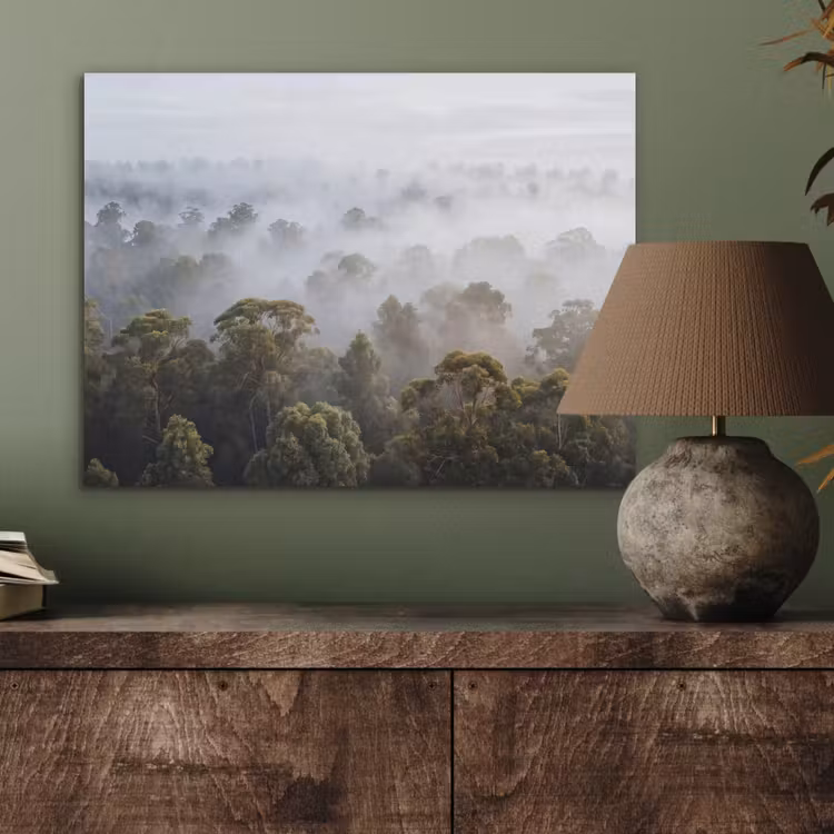 Natuur - Mist - Bos - Ochtend - Goud PET vilt klein -sfeer2
