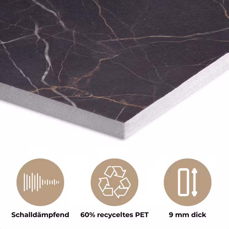 Natuursteen - Marmerpatroon - Abstract - Modern - Zwart - Goud PET vilt klein -closeup_DE