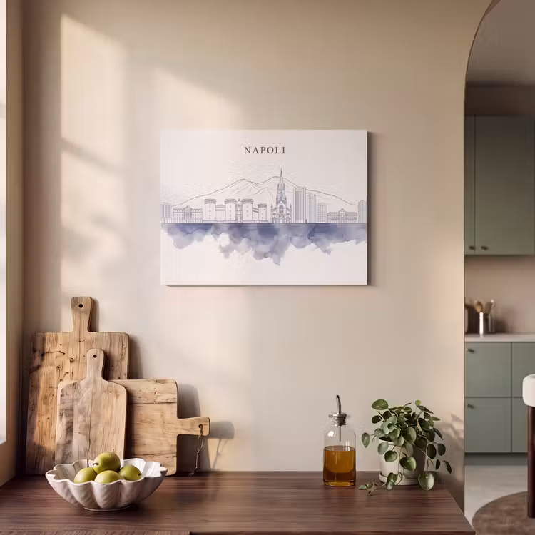 Napels - Skyline - Italie - Lijntekening - Aquarel PET vilt klein -sfeer2