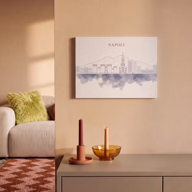 Napels - Skyline - Italie - Lijntekening - Aquarel PET vilt klein -sfeer1