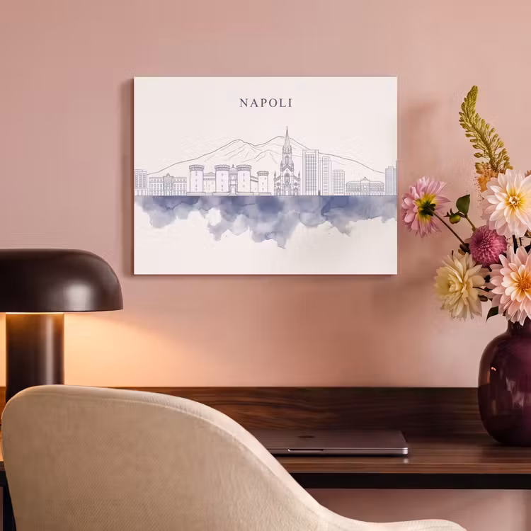 Napels - Skyline - Italie - Lijntekening - Aquarel PET vilt klein -sfeer3