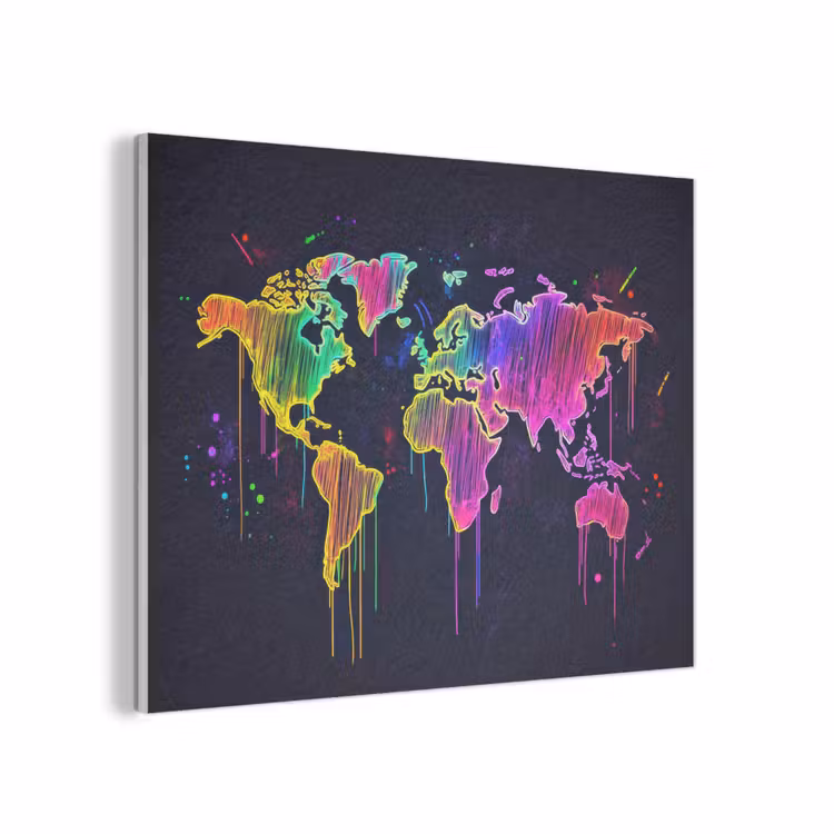 Neon - Wereldkaart - Kleur - Drip PET vilt klein -3d