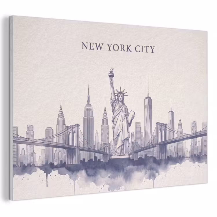 New York - Vrijheidsbeeld - Skyline - Illustratie - Blauw PET vilt klein -3d