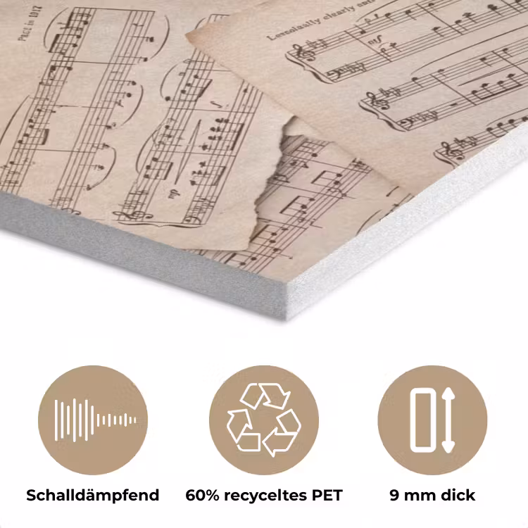 Bladmuziek - Oud - Noten - Vintage - Beige PET vilt klein -closeup_DE