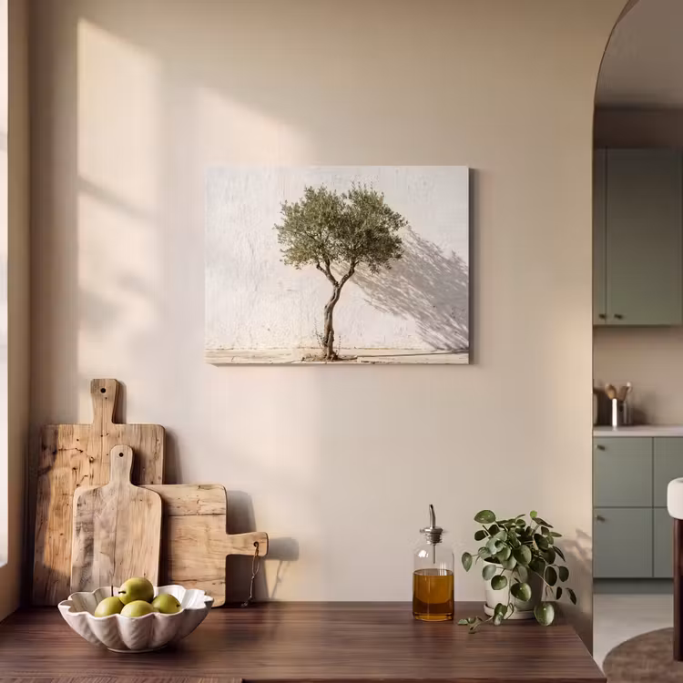 Akustikbild - Olivenbaum – Wand – weiß - Olijfboom - muur - wit PET vilt klein
