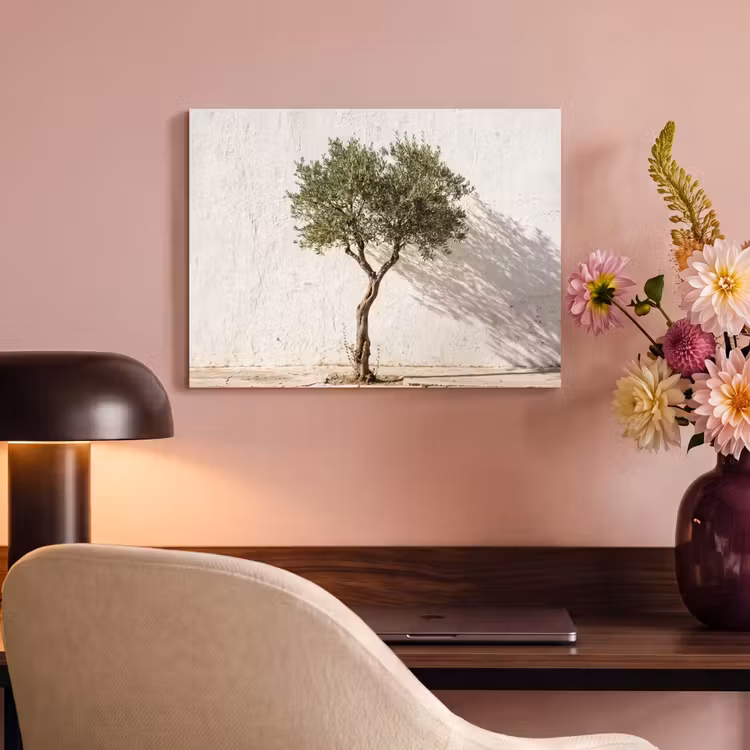 Akustikbild - Olivenbaum – Wand – weiß - Olijfboom - muur - wit PET vilt klein