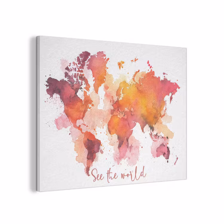 Oranje - Aquarel - Quote - Wereldkaart PET vilt klein -3d
