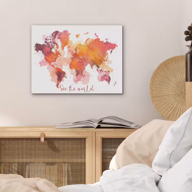 Oranje - Aquarel - Quote - Wereldkaart PET vilt klein -sfeer3