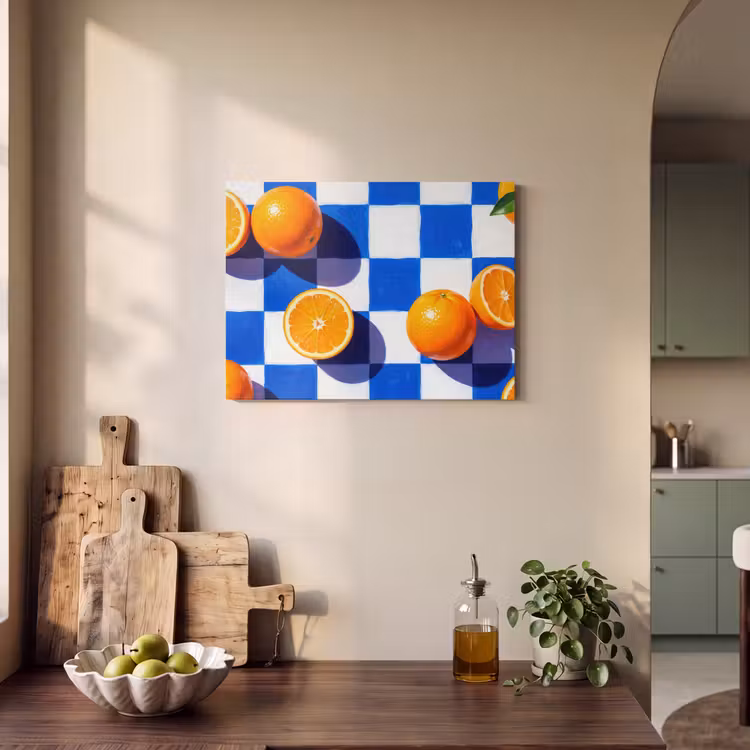 Akustikbild - Orange – Kariert – Essen - Sinaasappel - Geruit - Eten PET vilt klein