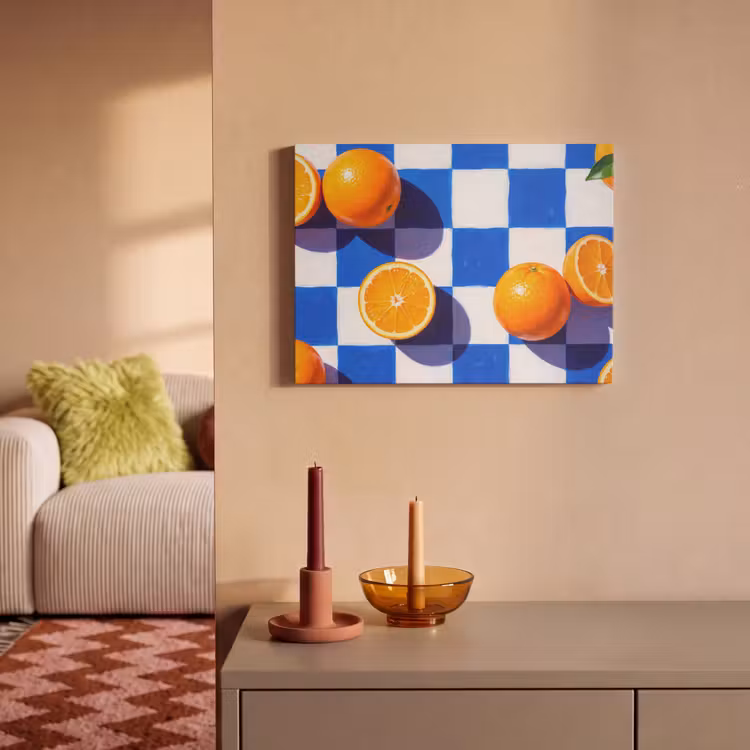 Akustikbild - Orange – Kariert – Essen - Sinaasappel - Geruit - Eten PET vilt klein