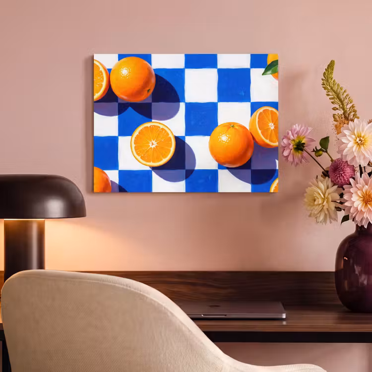 Akustikbild - Orange – Kariert – Essen - Sinaasappel - Geruit - Eten PET vilt klein