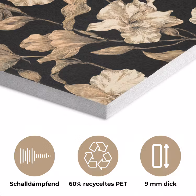 Orchideeën - Lijntekening - Patroon - Beige - Zwart PET vilt klein 837 -closeup_DE