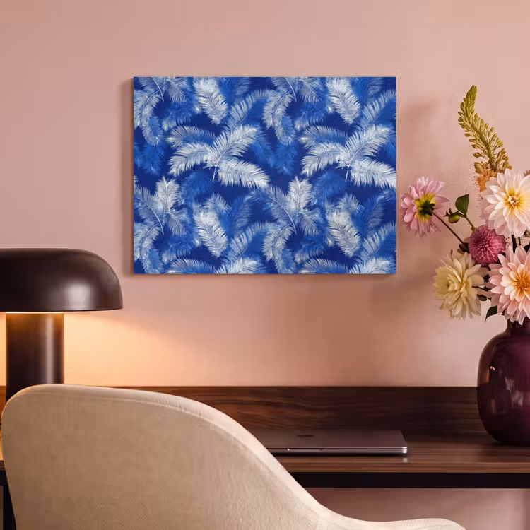 Palmblad - Patroon - Blauw PET vilt klein 837 -sfeer3