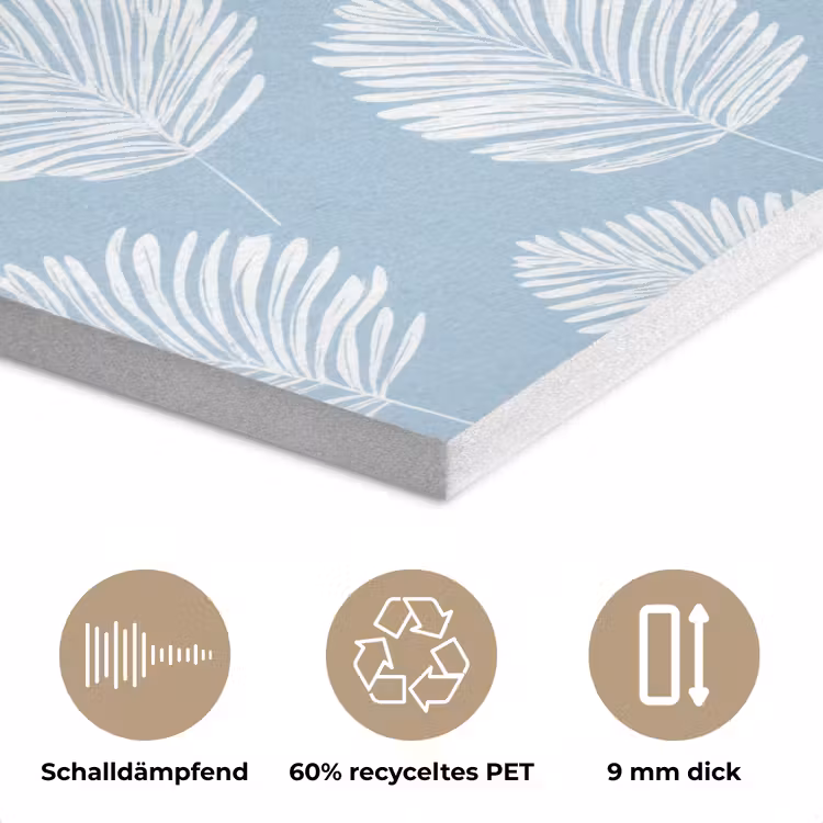 Palmbladeren - Naadloos - Patroon - Pastelblauw PET vilt klein 837 -closeup_DE