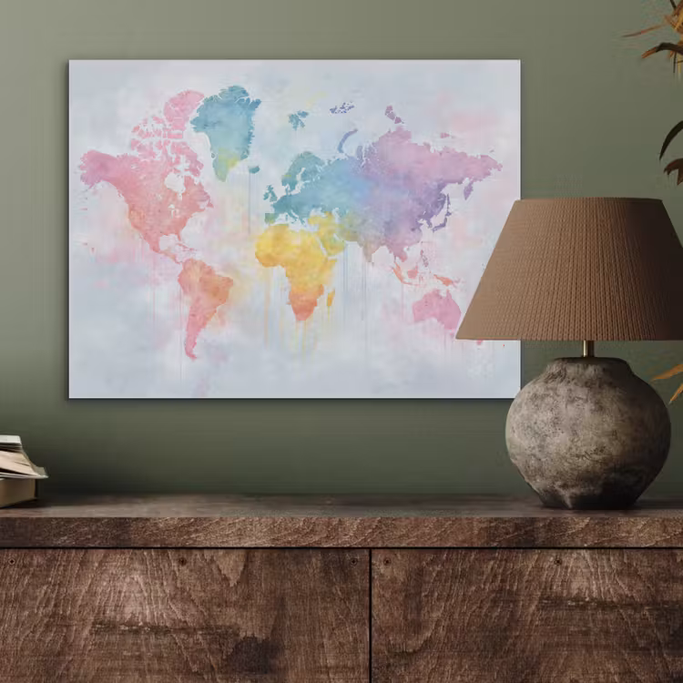 Pastel - Wereldkaart - Druppels PET vilt klein -sfeer2