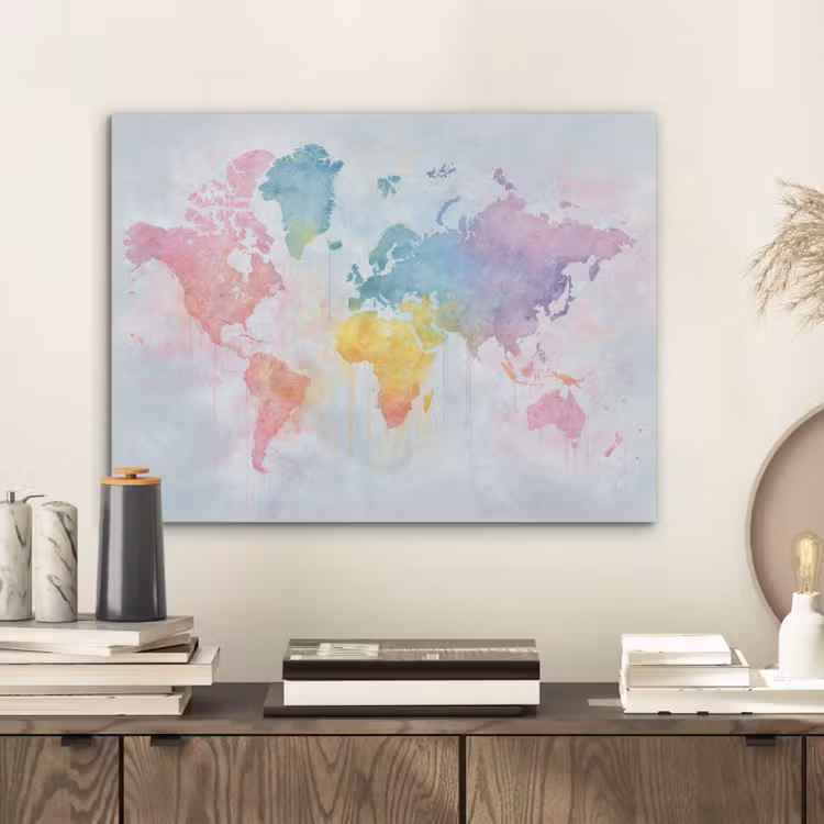 Pastel - Wereldkaart - Druppels PET vilt klein -sfeer1