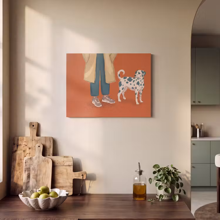 Persoon - Hond - Dieren - Illustratie - Modern PET vilt klein -sfeer2
