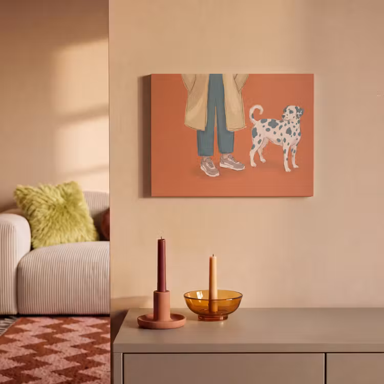 Persoon - Hond - Dieren - Illustratie - Modern PET vilt klein -sfeer1