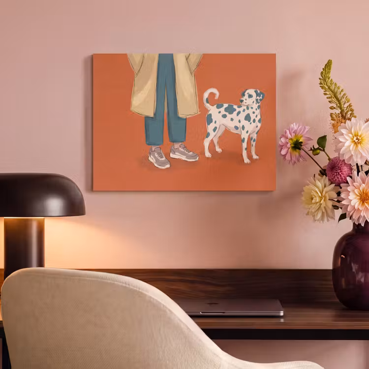 Persoon - Hond - Dieren - Illustratie - Modern PET vilt klein -sfeer3