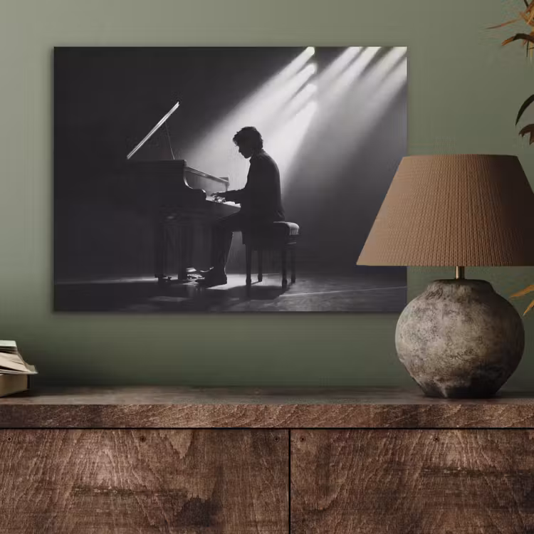 Persoon - Piano - Muziek - Zwart-wit - Podium PET vilt klein -sfeer2