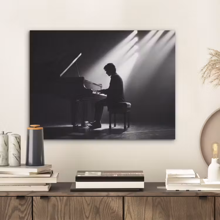 Persoon - Piano - Muziek - Zwart-wit - Podium PET vilt klein -sfeer1