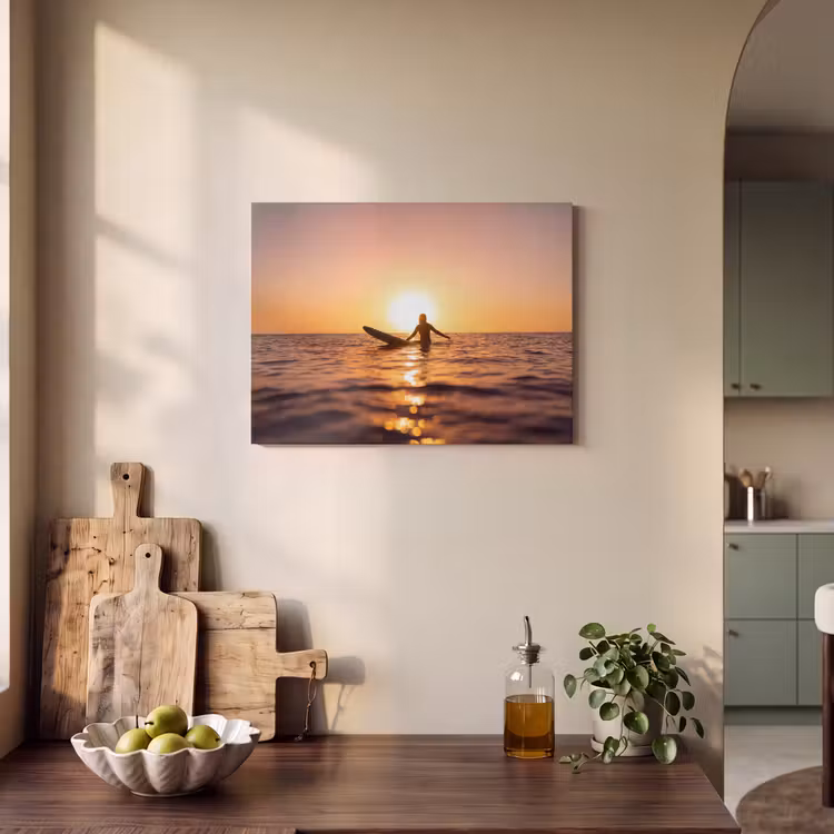 Persoon - Surfen - Zonsondergang - Zee - Oranje PET vilt klein -sfeer2