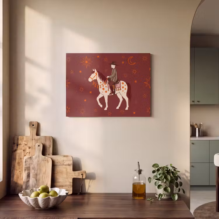 Paard - Ruiter - Sterren - Nacht - Illustratie PET vilt klein -sfeer2