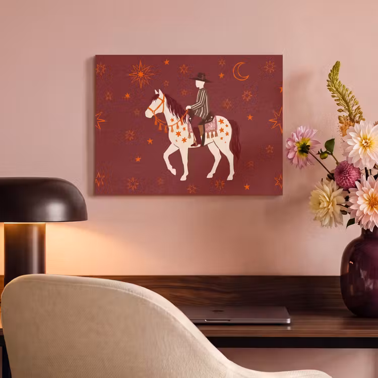 Paard - Ruiter - Sterren - Nacht - Illustratie PET vilt klein -sfeer3