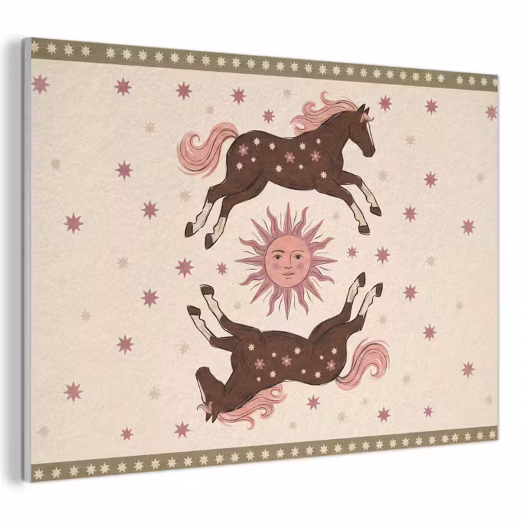 Paard - Zon - Mystiek - Illustratie - Roze PET vilt klein -3d