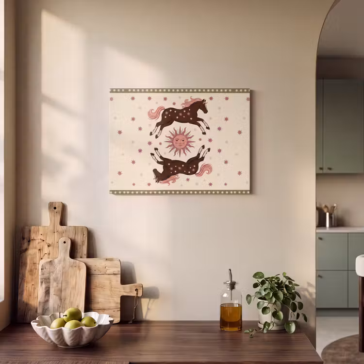 Paard - Zon - Mystiek - Illustratie - Roze PET vilt klein -sfeer2