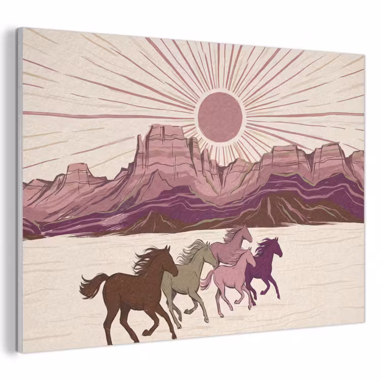 Paarden - Rennend - Woestijn - Natuur - Abstract PET vilt klein -3d