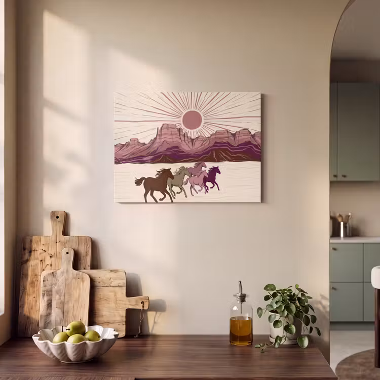 Paarden - Rennend - Woestijn - Natuur - Abstract PET vilt klein -sfeer2