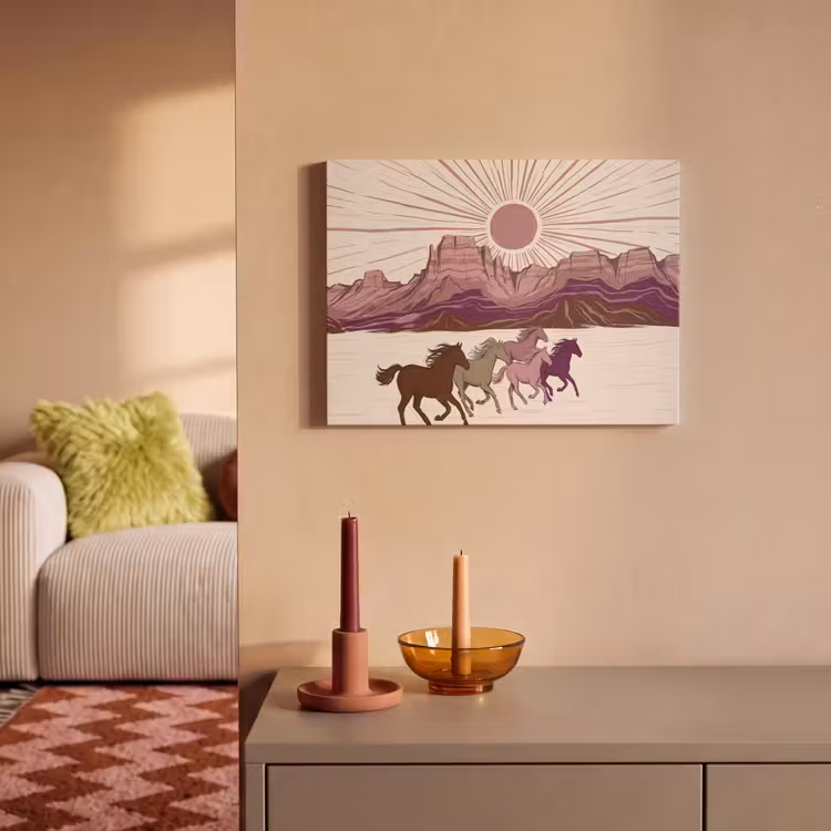 Paarden - Rennend - Woestijn - Natuur - Abstract PET vilt klein -sfeer1