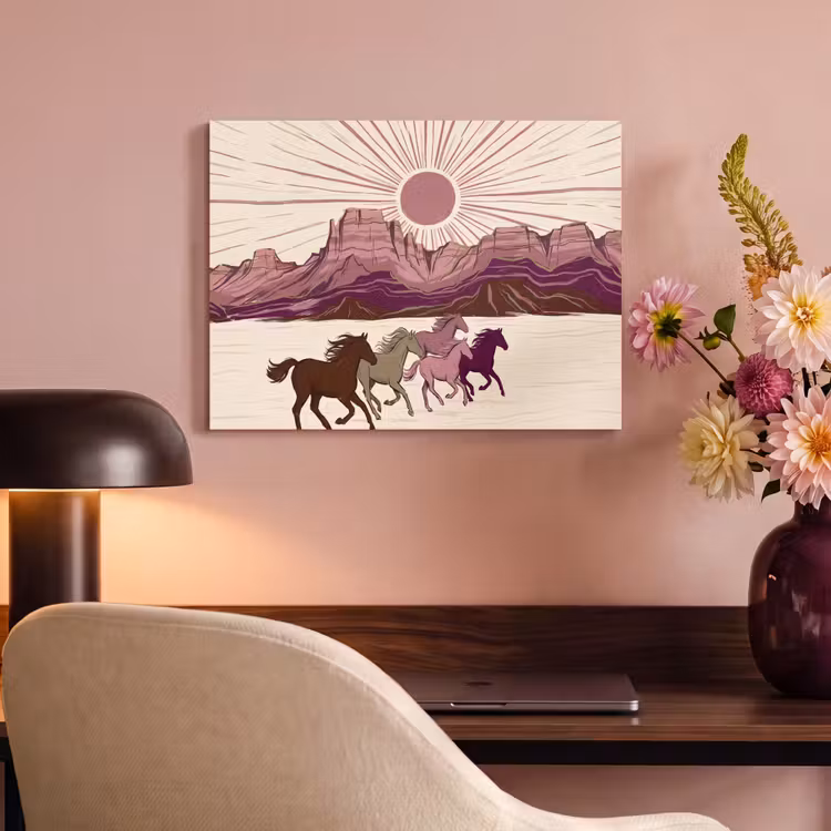 Paarden - Rennend - Woestijn - Natuur - Abstract PET vilt klein -sfeer3