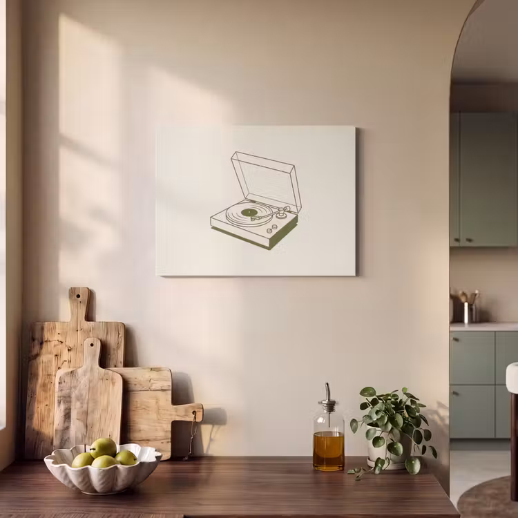 Platenspeler - Vinyl - Muziek - Minimalistisch - Groen PET vilt klein -sfeer2