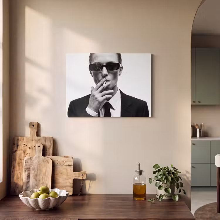 Portret - Pak - Roken - Zwart - Wit - Stoer PET vilt klein -sfeer2
