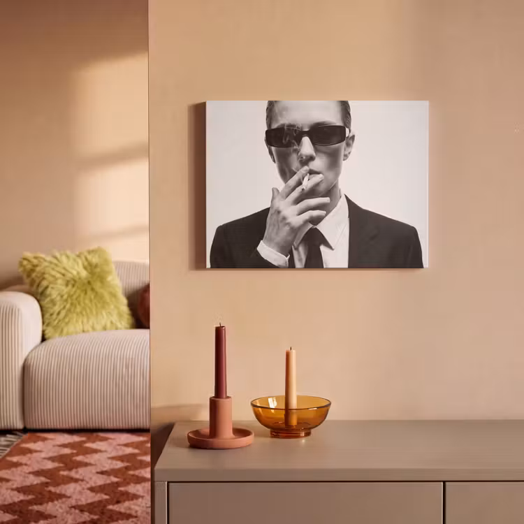 Portret - Pak - Roken - Zwart - Wit - Stoer PET vilt klein -sfeer1