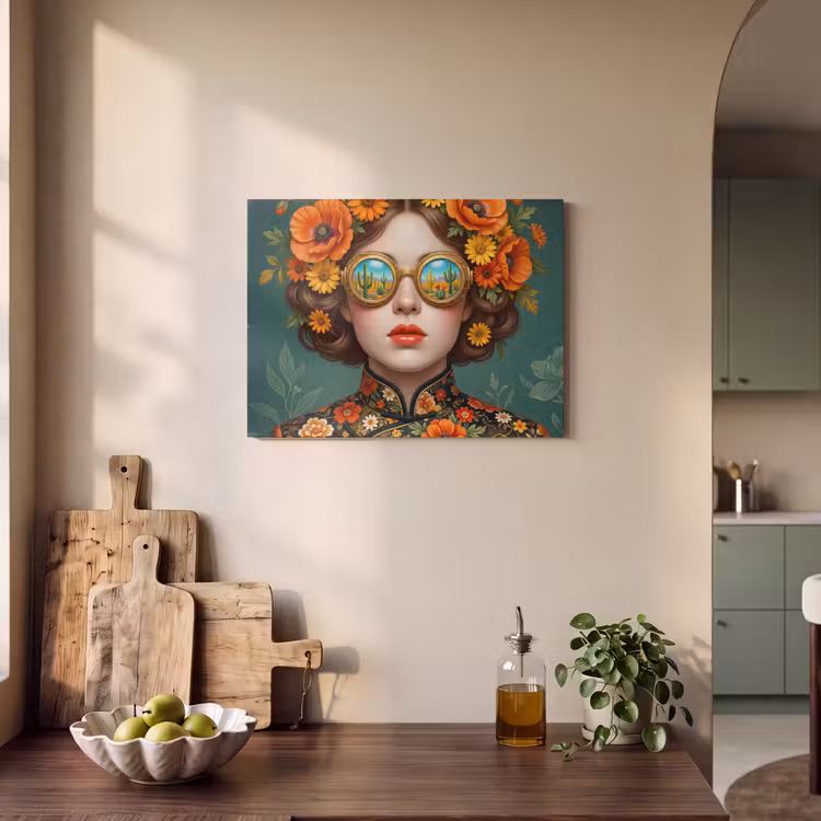 Portret - Vrouw - Kleurrijk - Expressief PET vilt klein -sfeer2