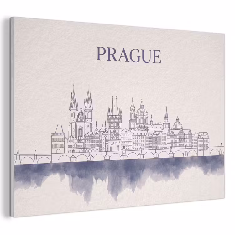 Praag - Skyline - Architectuur - Blauw PET vilt klein -3d