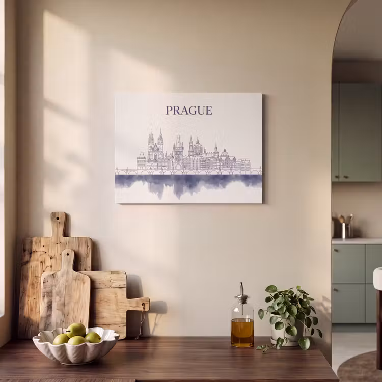 Praag - Skyline - Architectuur - Blauw PET vilt klein -sfeer2