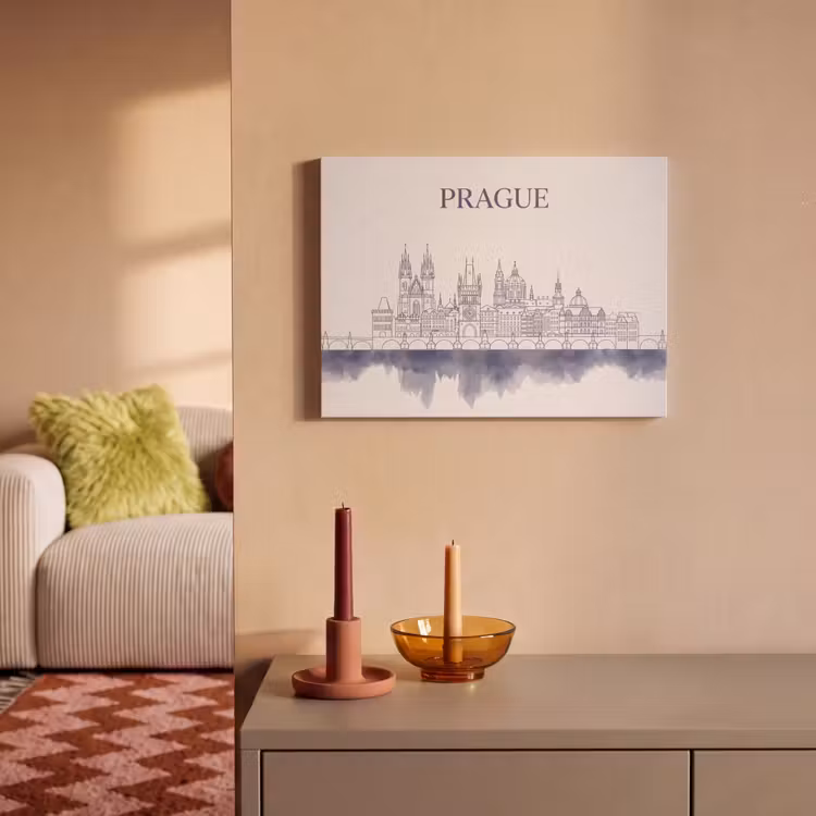 Praag - Skyline - Architectuur - Blauw PET vilt klein -sfeer1