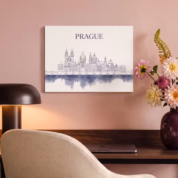 Praag - Skyline - Architectuur - Blauw PET vilt klein -sfeer3