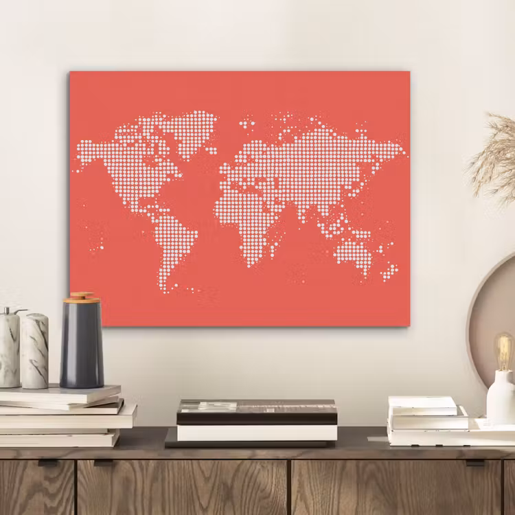 Vierkanten - Wereldkaart - Rood PET vilt klein -sfeer1