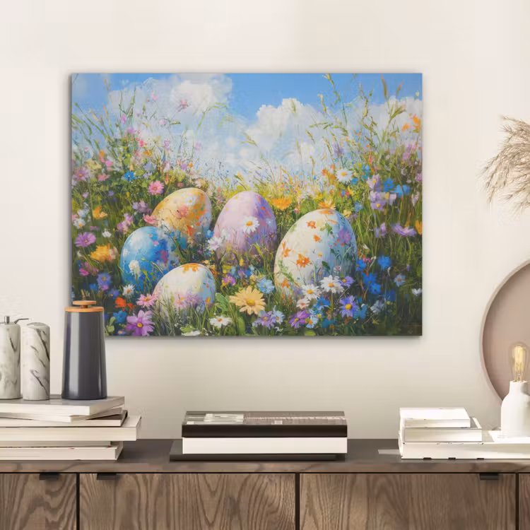 Grasveld - Eieren - Bloemen PET vilt klein -sfeer1