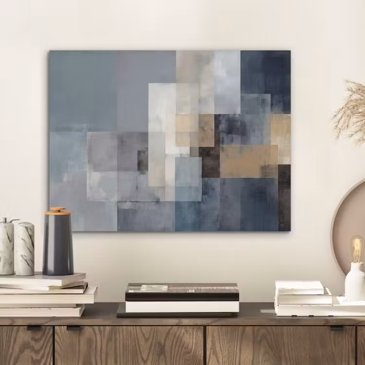 Rechthoeken - Abstract - Blauw PET vilt klein -sfeer1