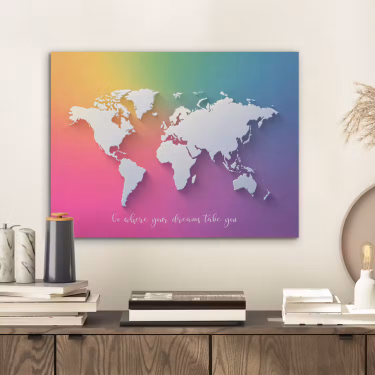 Regenboog - Quote - Wereldkaart - Dream PET vilt klein -sfeer1