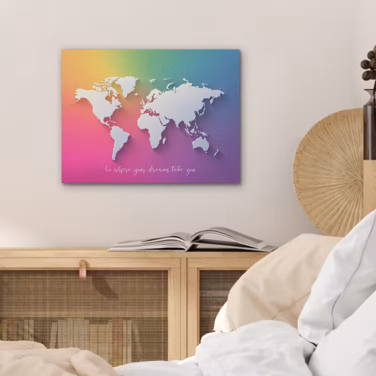 Regenboog - Quote - Wereldkaart - Dream PET vilt klein -sfeer3