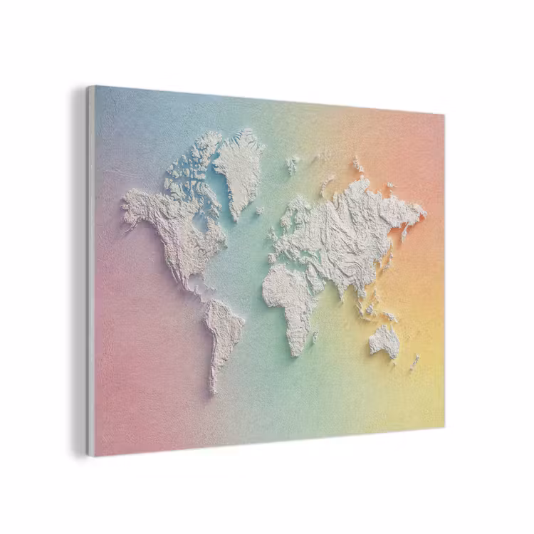 Regenboogkleuren - Wereldkaart - Zacht - Continenten PET vilt klein -3d